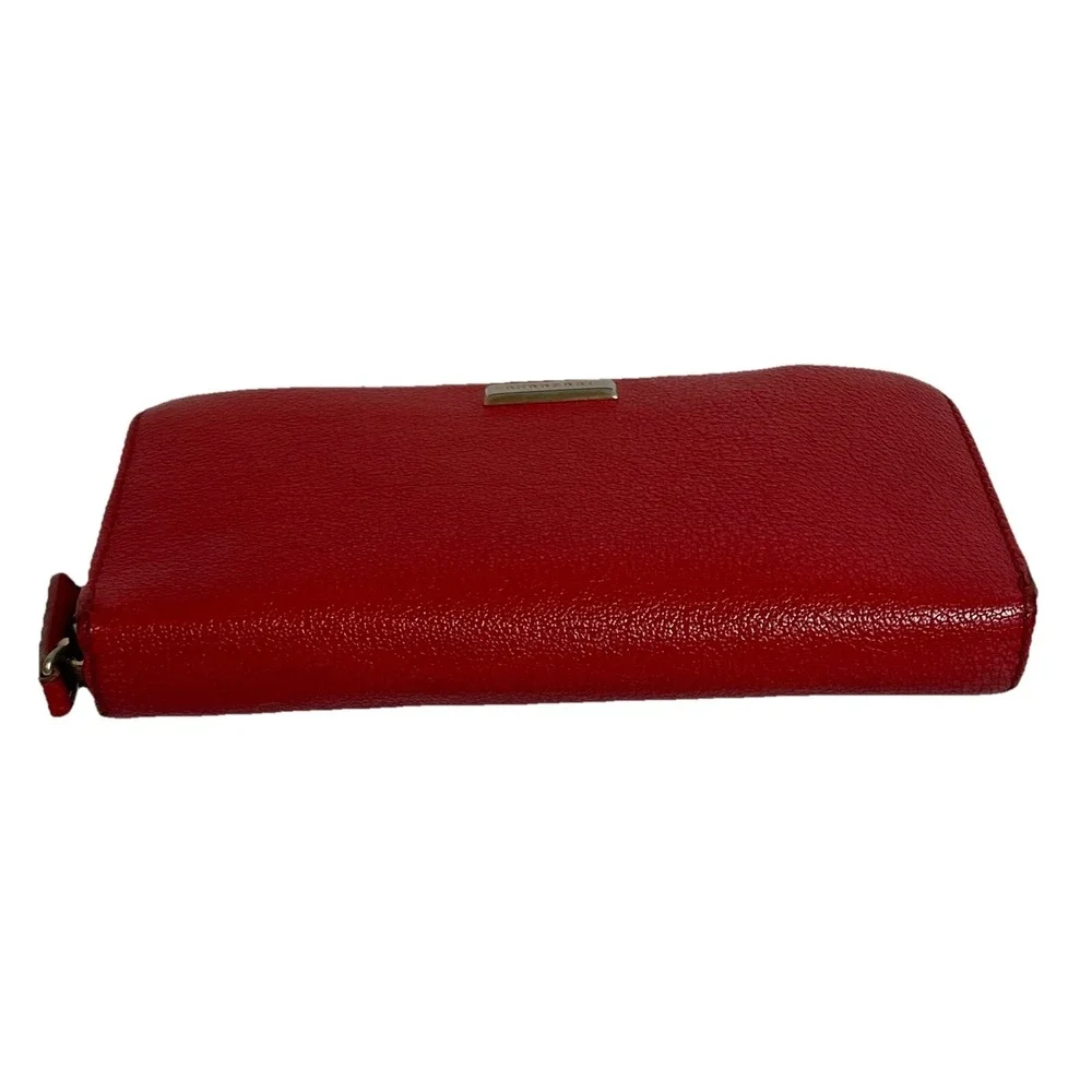90s BURBERRY Leather Wallet Women's Zip Around Red Leather 7.5x3.75" - Picture 4 of 15